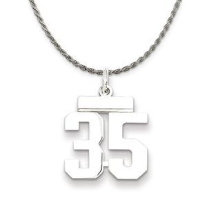 Sterling Silver Athletic Lg Polished Number 35 Necklace - 24 Inch